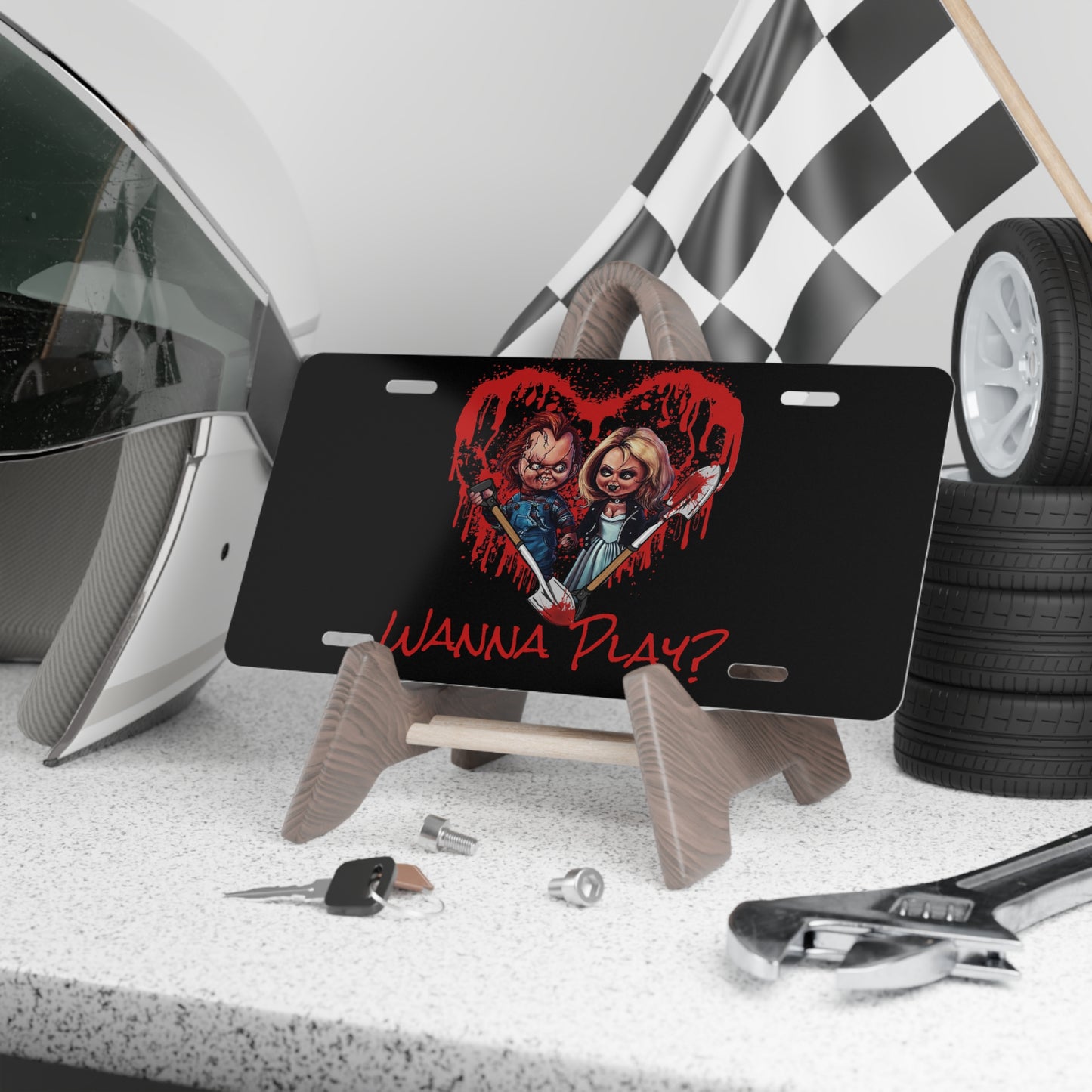 Wanna Play Heart with Horror Dolls Vanity Plate Chucky