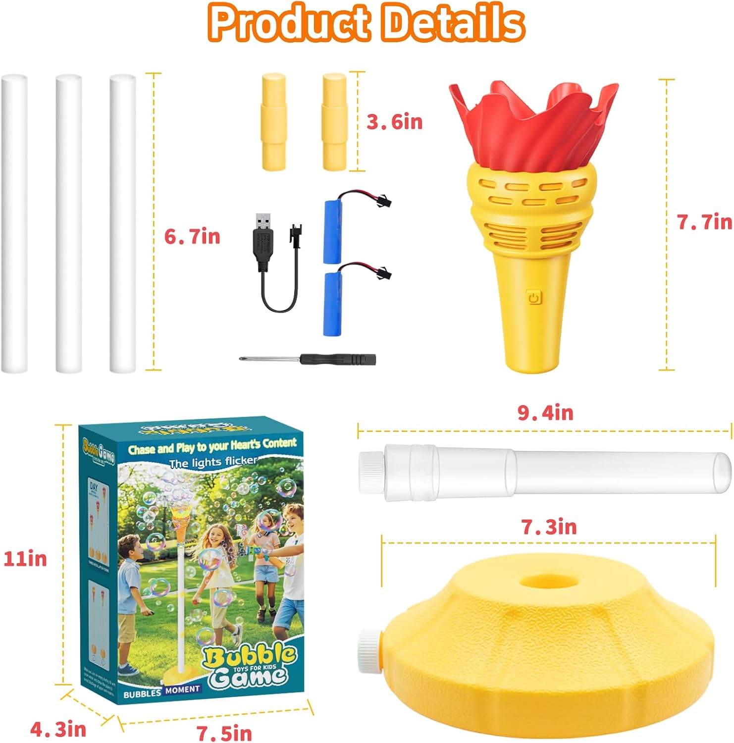 Torch Bubble Machine for Kids, Rechargable Bubble Maker Bubble Toys with Light, Outdoor Automatic Standing Height Adjustable Bubble Machine for Toddlers 1-3, Christmas Birthday Party Gifts