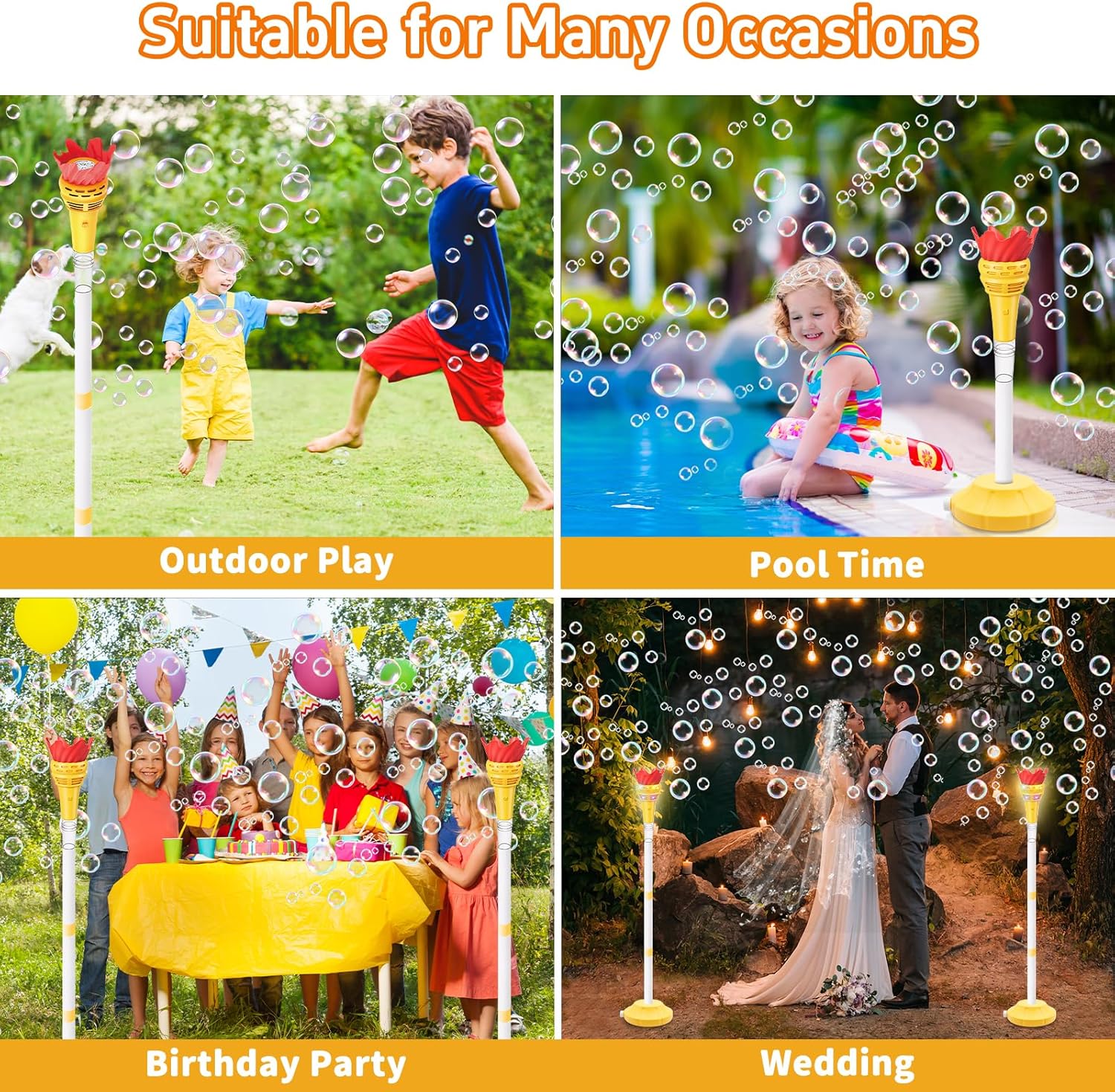 Torch Bubble Machine for Kids, Rechargable Bubble Maker Bubble Toys with Light, Outdoor Automatic Standing Height Adjustable Bubble Machine for Toddlers 1-3, Christmas Birthday Party Gifts