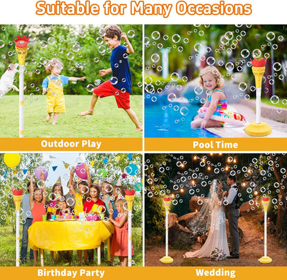 Torch Bubble Machine for Kids, Rechargable Bubble Maker Bubble Toys with Light, Outdoor Automatic Standing Height Adjustable Bubble Machine for Toddlers 1-3, Christmas Birthday Party Gifts