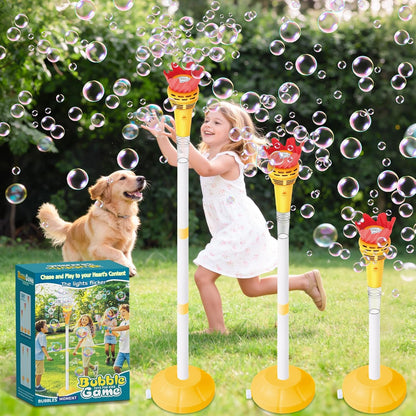 Torch Bubble Machine for Kids, Rechargable Bubble Maker Bubble Toys with Light, Outdoor Automatic Standing Height Adjustable Bubble Machine for Toddlers 1-3, Christmas Birthday Party Gifts