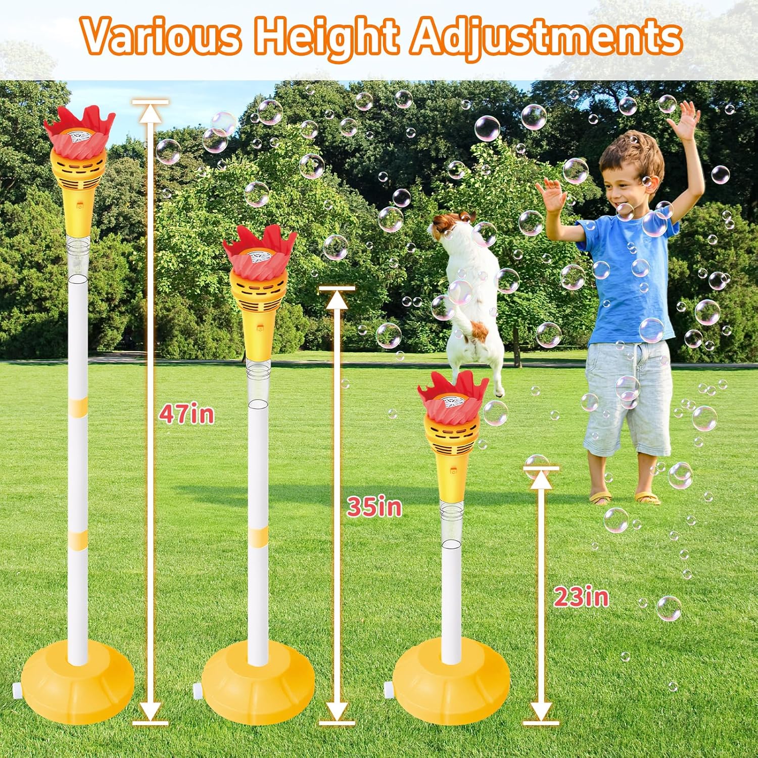 Torch Bubble Machine for Kids, Rechargable Bubble Maker Bubble Toys with Light, Outdoor Automatic Standing Height Adjustable Bubble Machine for Toddlers 1-3, Christmas Birthday Party Gifts
