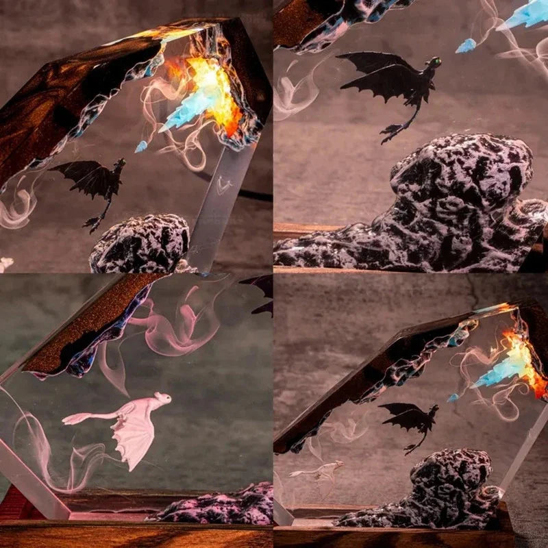 Epoxy Resin Dragon Figurine Set Black And White Mythical Dragons Table Centerpiece For Kids Teens Christmas Holidays Gift