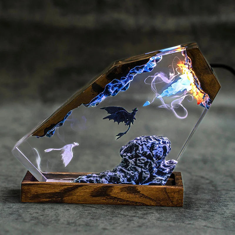 Epoxy Resin Dragon Figurine Set Black And White Mythical Dragons Table Centerpiece For Kids Teens Christmas Holidays Gift
